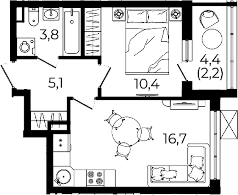 1-комнатная квартира 38.2 м², 5/12 эт., ЖК «А101 Всеволожск»